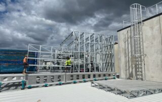 Rooftop platform installation with industrial aesthetics